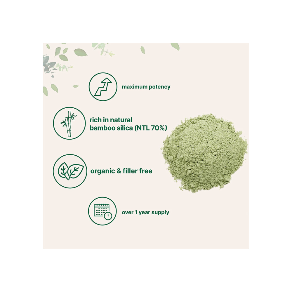 Organic Bamboo Extract Powder, 8 Ounce, Strongly Supports Healthy Skin, Nail, Hair, Joints and Bones with Minerals and Silica, Non-GMO and Vegan Friendly